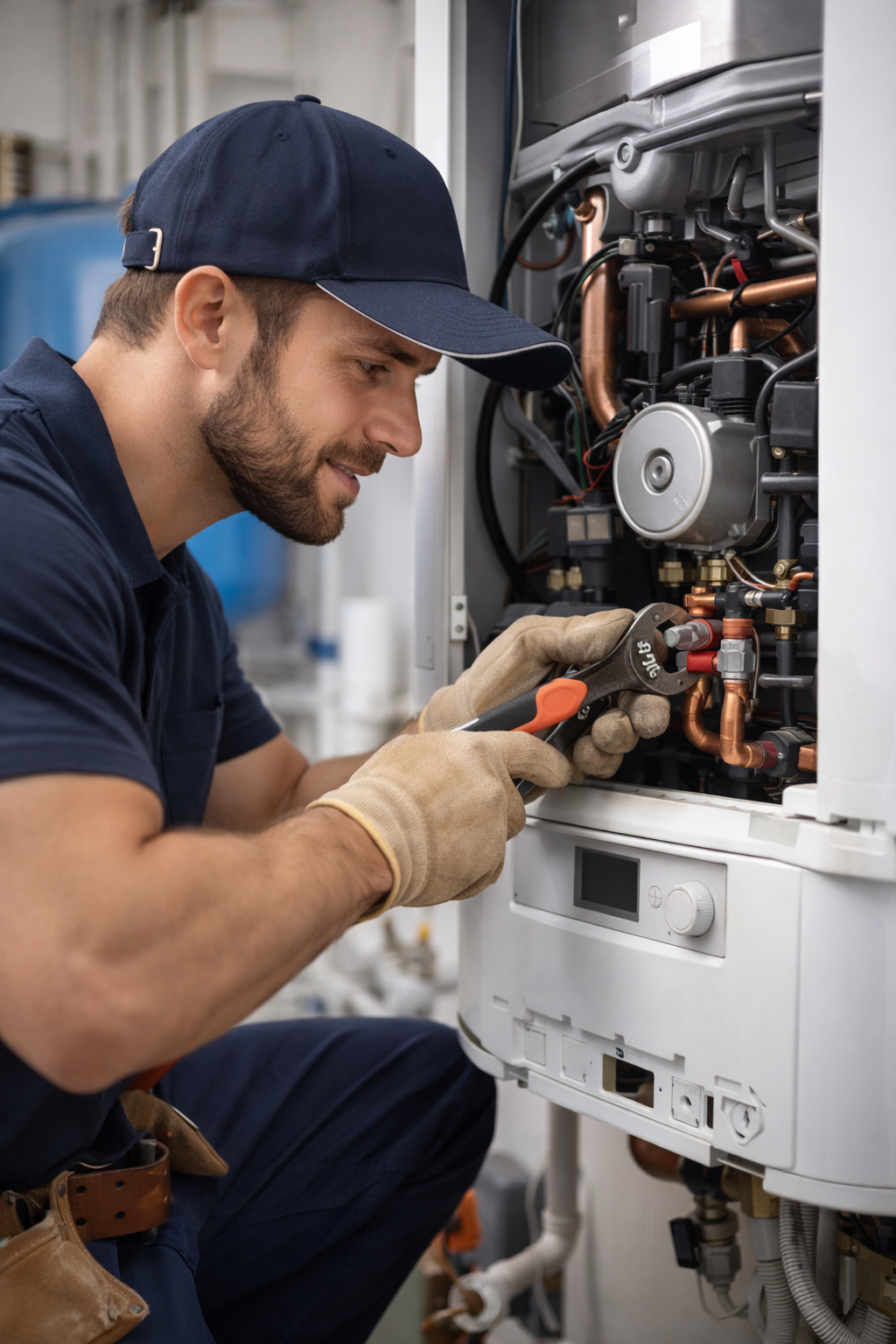 Chauffage - Artisan travaillant sur une chaudière