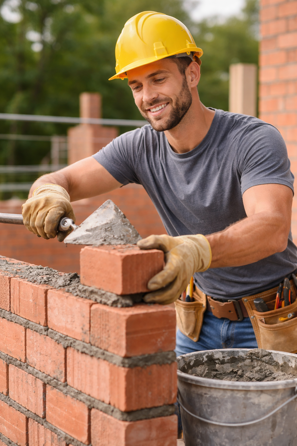 Maçonnerie - Artisan posant des parpaings
