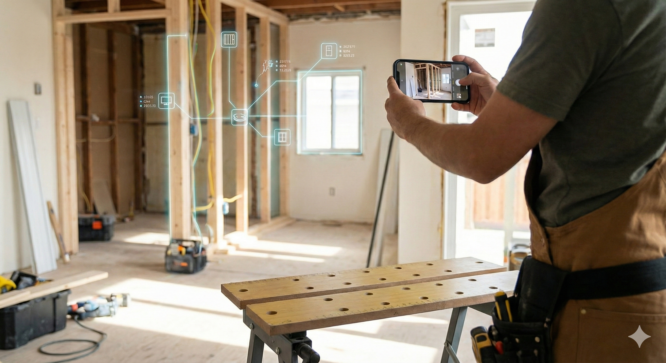 Artisan utilisant un smartphone sur chantier